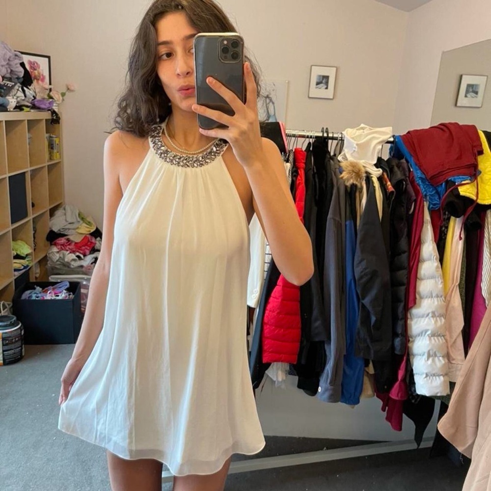 Socialite White Backless Dress with Silver Accents